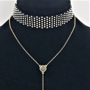 Classy Two Layer Pendant Crystal Choker Necklace
